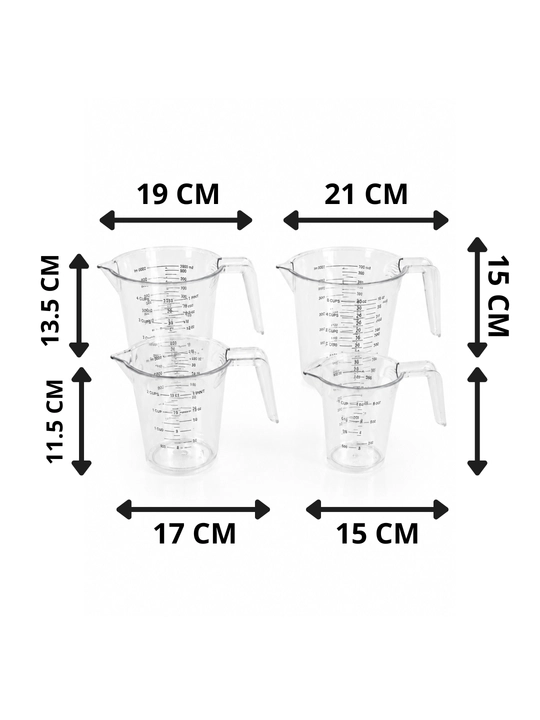 O‘lchov shkalali o‘lchov ko‘zalari to‘plami, 4 dona (125/250/500/1000 ml)