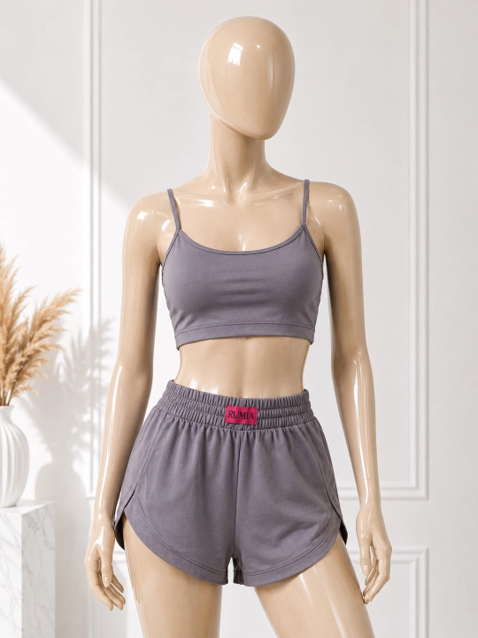 Ayollar uchun paxtali trikotaj top va shortikli pijama to‘plam