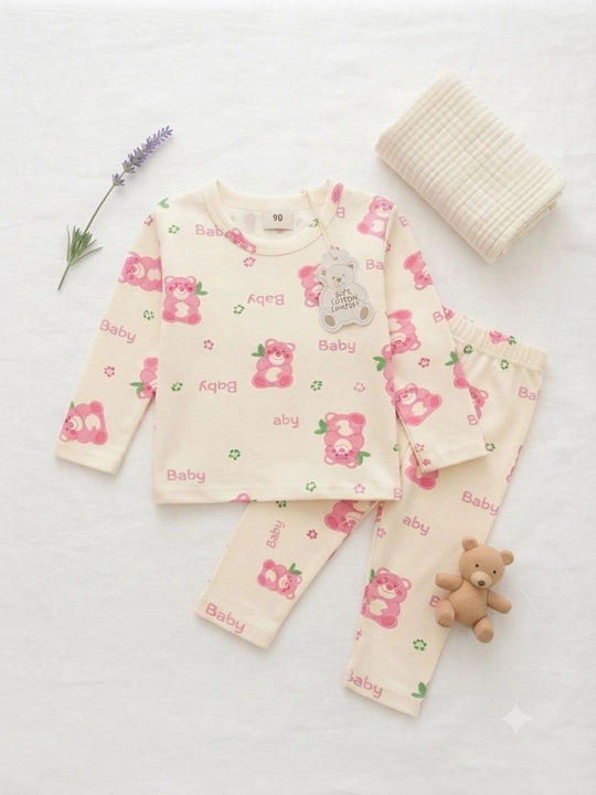 Bolalar uchun uy kiyimi va pijama uzun yeng shim ayiqcha printli paxta