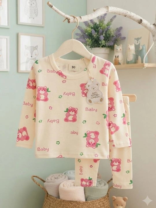 Bolalar uchun uy kiyimi va pijama uzun yeng shim ayiqcha printli paxta