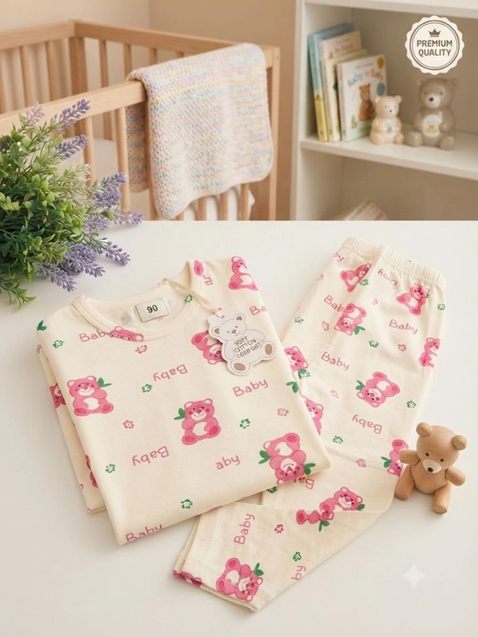 Bolalar uchun uy kiyimi va pijama uzun yeng shim ayiqcha printli paxta