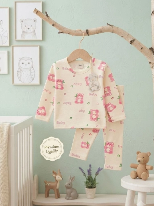 Bolalar uchun uy kiyimi va pijama uzun yeng shim ayiqcha printli paxta