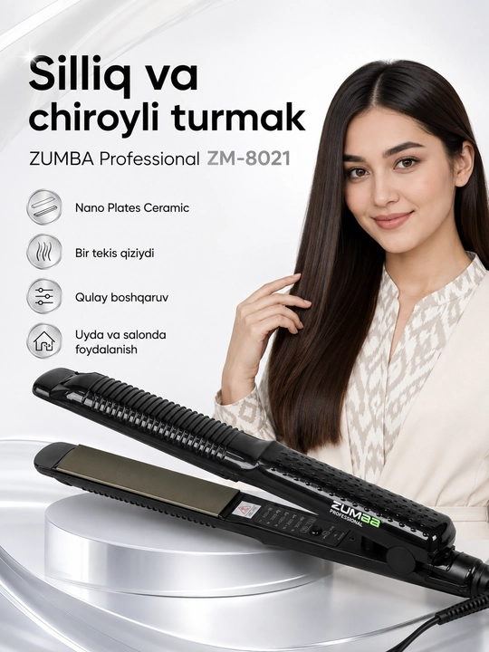 Выпрямитель для волос ZUMBA Professional ZM-8021, нанокерамические пластины, дисплей