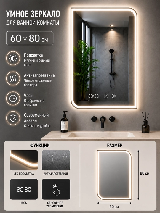 60×80 sm aqlli LED oyna - 