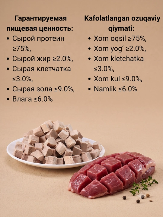 Mushuk va itlar uchun sublimatsiyalangan go‘sht Teddy Island 100% tabiiy mahsulot