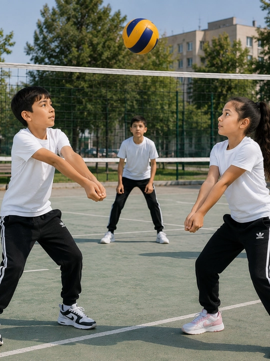 Bolalar maktab formasi oq futbolka qora sport shim o‘g‘il va qizlar uchun qulay kiyim