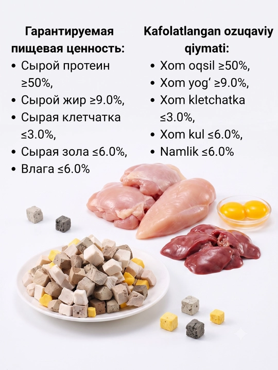 Mushuk va itlar uchun sublimatsiyalangan go‘sht Teddy Island 100% tabiiy mahsulot