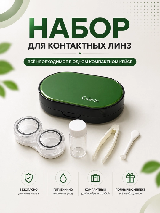 Набор для контактных линз — компактный футляр с зеркалом, контейнером - 