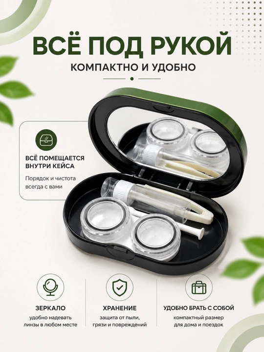 Набор для контактных линз — компактный футляр с зеркалом, контейнером