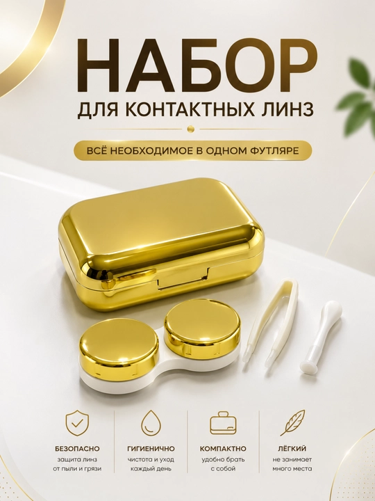 Набор для контактных линз с зеркалом, контейнером, пинцетом и аппликатором - 