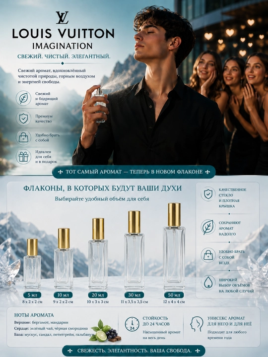 Louis Vuitton Imagination uslubidagi erkaklar parfyumlangan suv, 5–50 ml