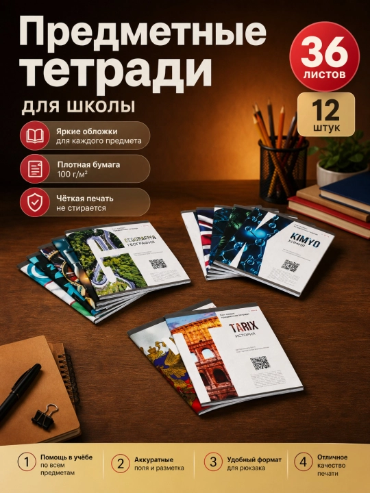 Fan daftarlari to'plami, Yalong, A5, 36 varaq, 12 dona, QR kodini skanerlang - 