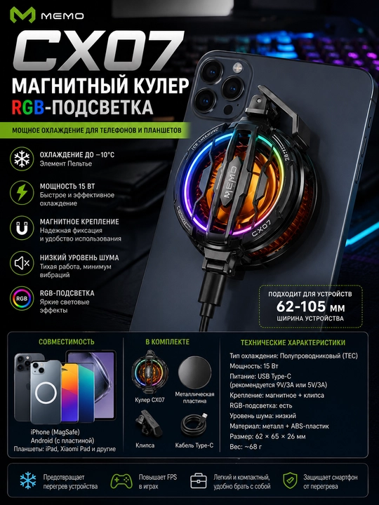HK-5 Pro/MEMO sovutgich, USB Type-C kabeli, MagSafe