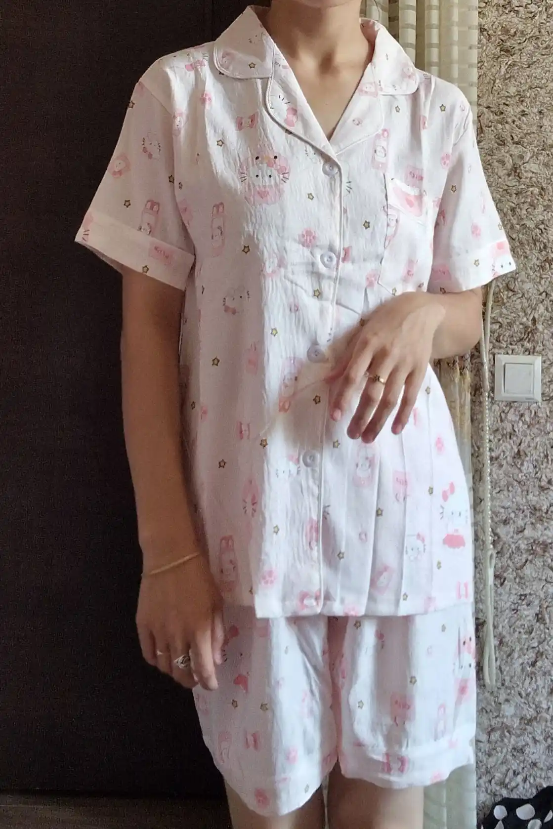 Ayollar yozgi pijamasi, komplekt, paxta, ko‘ylak va shorti, 9 tur, M-XL