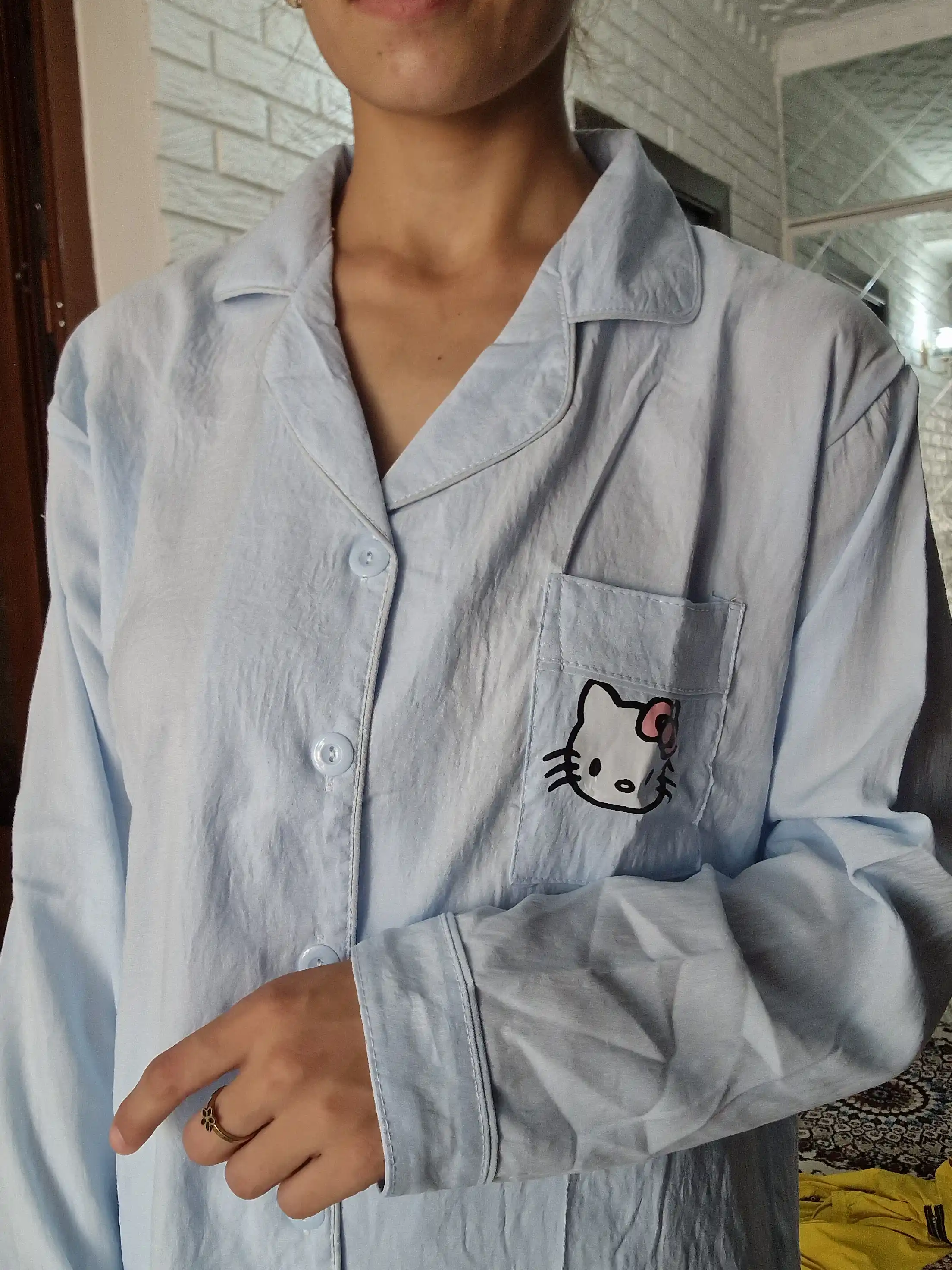 Ayollar pijamasi komplekt, ko‘ylak va shorti, shim, yozgi, M/XL