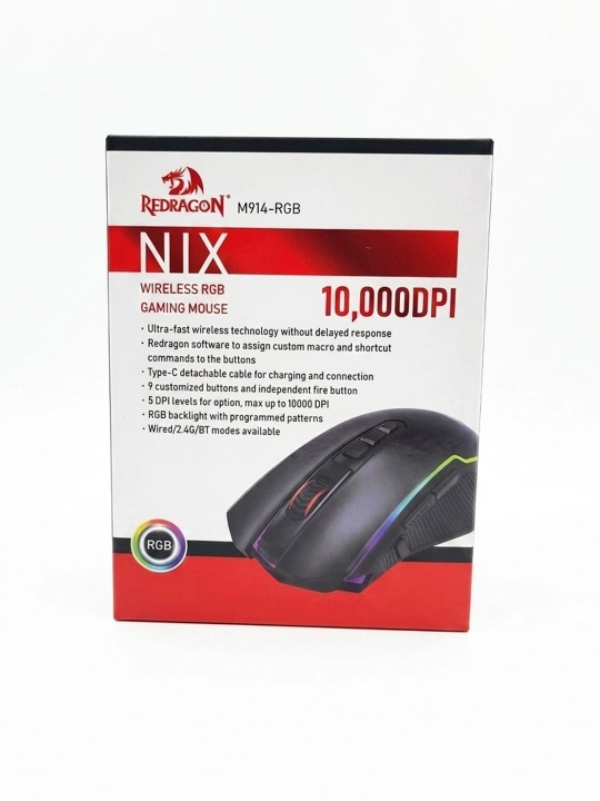 Беспроводная игровая мышь Redragon M914-RGB NIX 10000 DPI / Bluetooth 2.4G Type-C - 