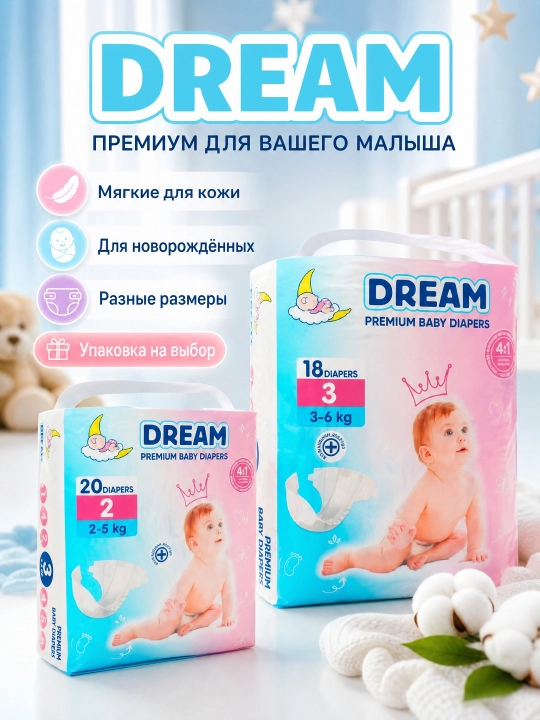 REAM Подгузники на липучках – мягкие, гипоаллергенные, размеры 1–6 - 