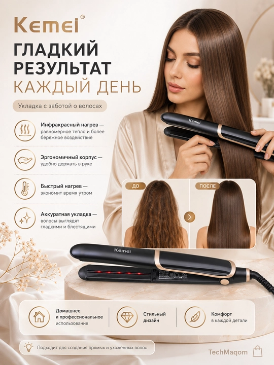 Kemei KM-2219 профессиональный выпрямитель для волос, быстронагревающийся утюжок для волос