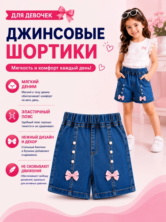 Джинсовые шорты для девочек, Летние шорты для девочек, Джинсовые летние шорты для девочек