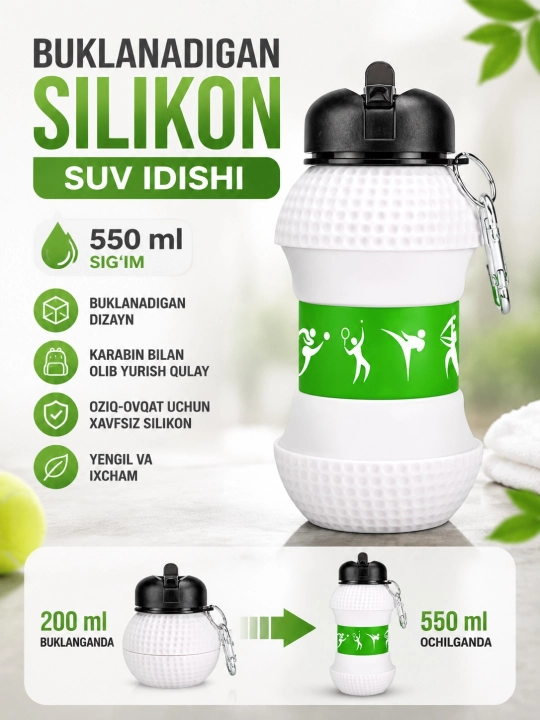 Складная силиконовая спортивная бутылка для воды, складная бутылка, 550 мл/200 мл - 