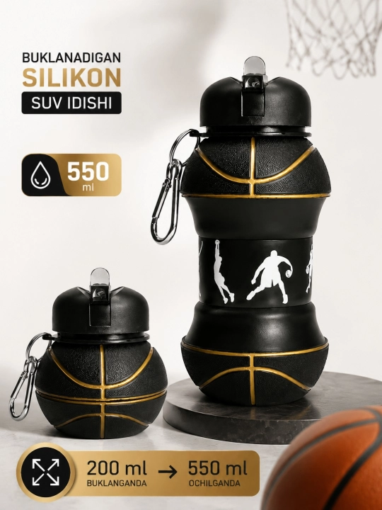 Qatlanadigan silikon sport suv idishi, Yig'iladigan butilka, 550 ml / 200 ml