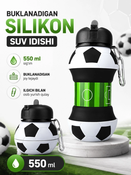 Qatlanadigan silikon sport suv idishi, Yig'iladigan butilka, 550 ml / 200 ml