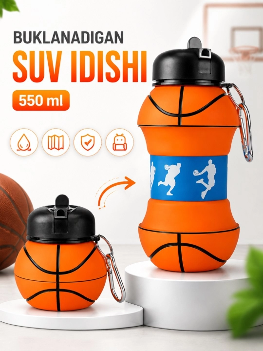 Qatlanadigan silikon sport suv idishi, Yig'iladigan butilka, 550 ml / 200 ml