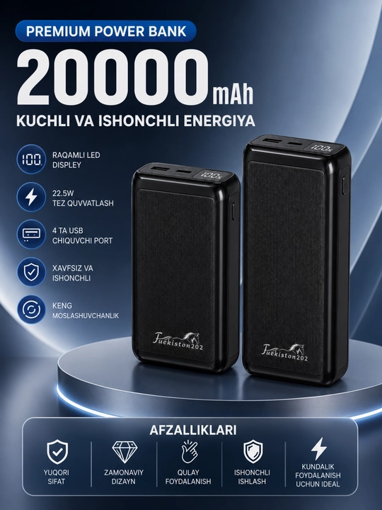 Power Bank 10000/20000/30000mAh 22.5W быстрая зарядка LED дисплей USB порты - 