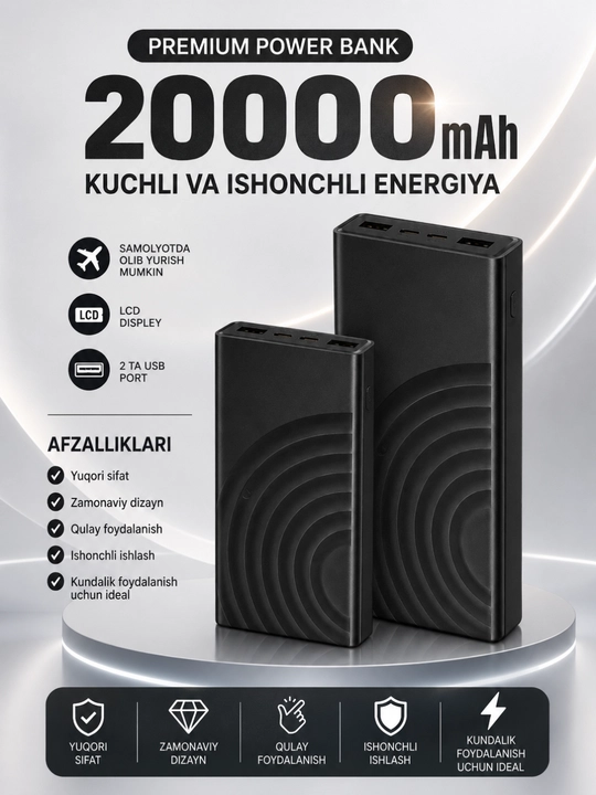 Power Bank 10000/20000/30000mAh 22.5W быстрая зарядка LED дисплей USB порты - 