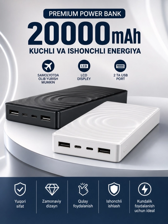 Power Bank 10000/20000/30000mAh 22.5W быстрая зарядка LED дисплей USB порты - 