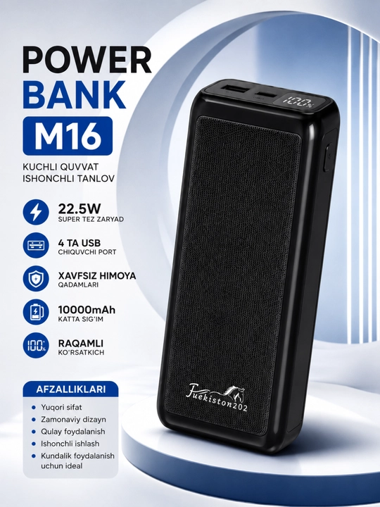 Power Bank 10000/20000/30000mAh 22.5W быстрая зарядка LED дисплей USB порты - 