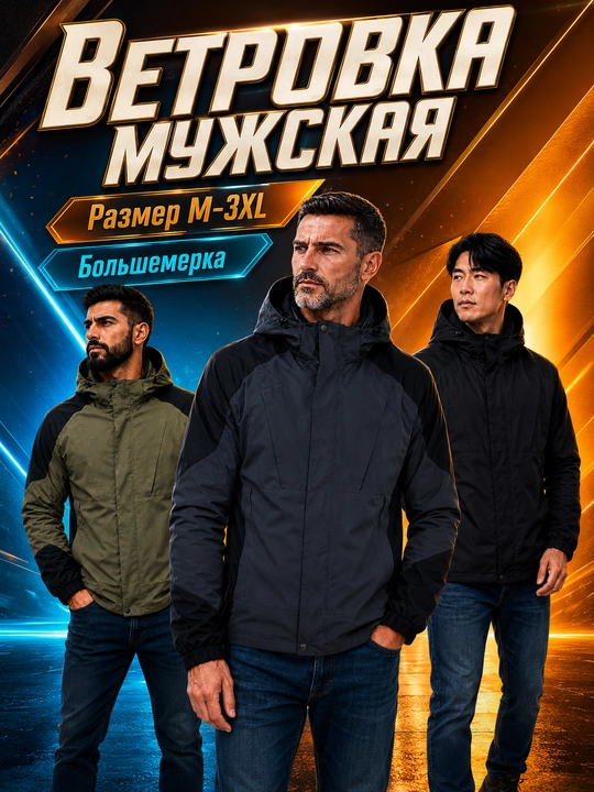 Erkaklar yelkaposhi, mavsumiy, kapyushonli, kattaroq o‘lchamda, o‘lchami M-3XL dan boshlanadi