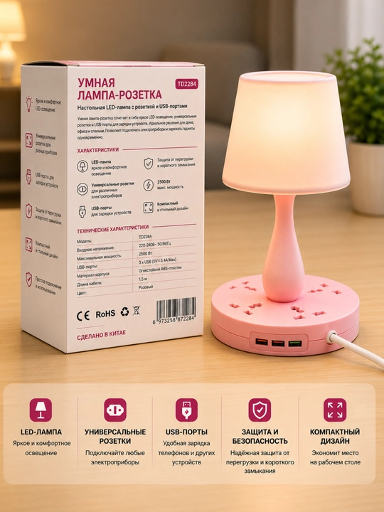 Настольная лампа, ночник, USB-лампа, настольная лампа с розеткой