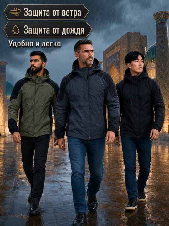 Erkaklar yelkaposhi, mavsumiy, kapyushonli, kattaroq o‘lchamda, o‘lchami M-3XL dan boshlanadi