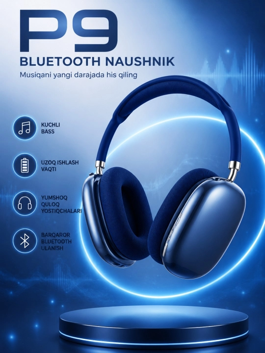 P9 simsiz Bluetooth quloqchini – Mikrofonli, buklanadigan Over-Ear naushnik