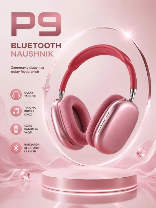 P9 simsiz Bluetooth quloqchini – Mikrofonli, buklanadigan Over-Ear naushnik