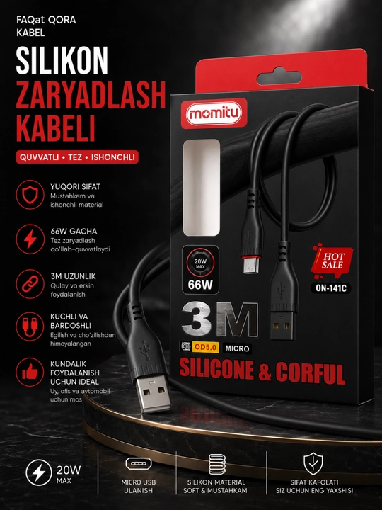 Inomitu Micro USBкабель66W3метра —силиконовый кабель для быстрой зарядки и передачи данных - 