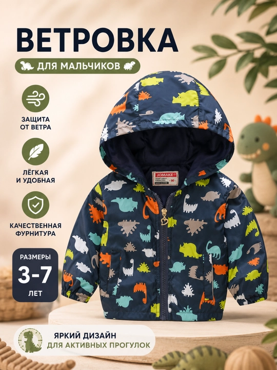 Bolalar uchun kapyushonli shamolga qarshi vetrovka - 