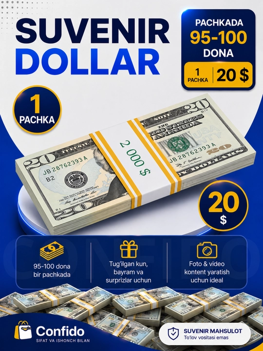 Dollar suvenir, bezatish uchun suvenir pullar, 100 USD, 50 USD, 20 USD, 10 USD - 