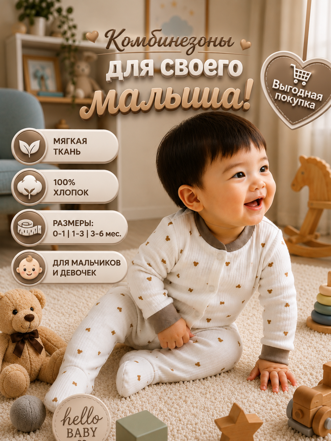 Комбинезон для новорожденных, 0-9 месяцев, мягкая детская одежда - 