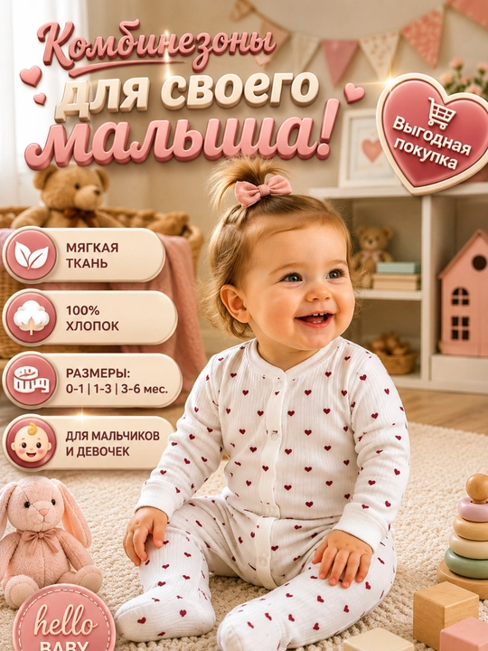 Комбинезон для новорожденных, 0-9 месяцев, мягкая детская одежда - 