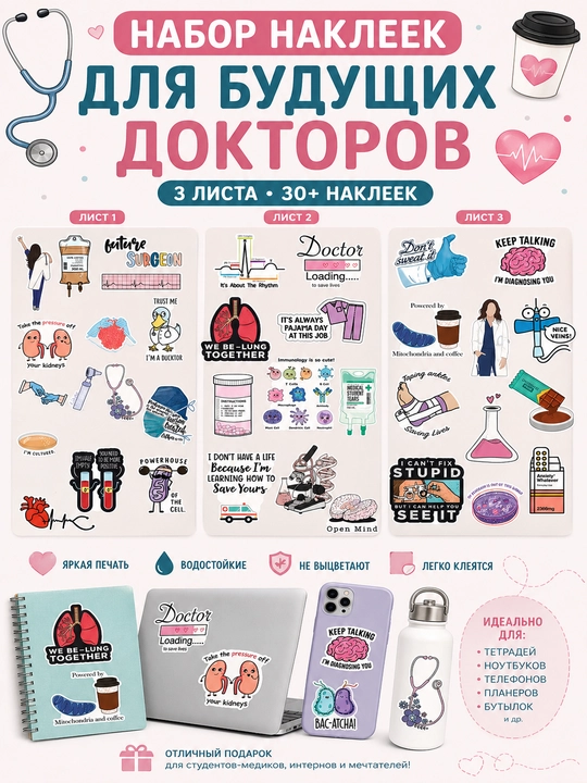 Stiker, nakleykalar to'plamlari, Kosmos, Sayohat, Kitobxon, Meditsina to'plamlari - 