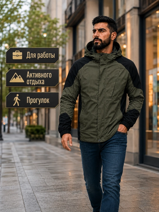 Erkaklar yelkaposhi, mavsumiy, kapyushonli, kattaroq o‘lchamda, o‘lchami M-3XL dan boshlanadi