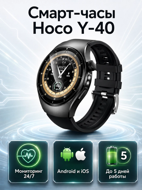 Смарт-часы Hoco Y40, звонки, уведомления, спорт-режимы с мониторингом здоровья и сна
