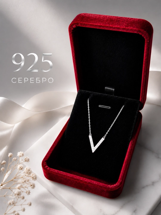GRA Moissanite Кулон V с цепочкой, сертифицированный моиссанит, серебро 925 пробы - 