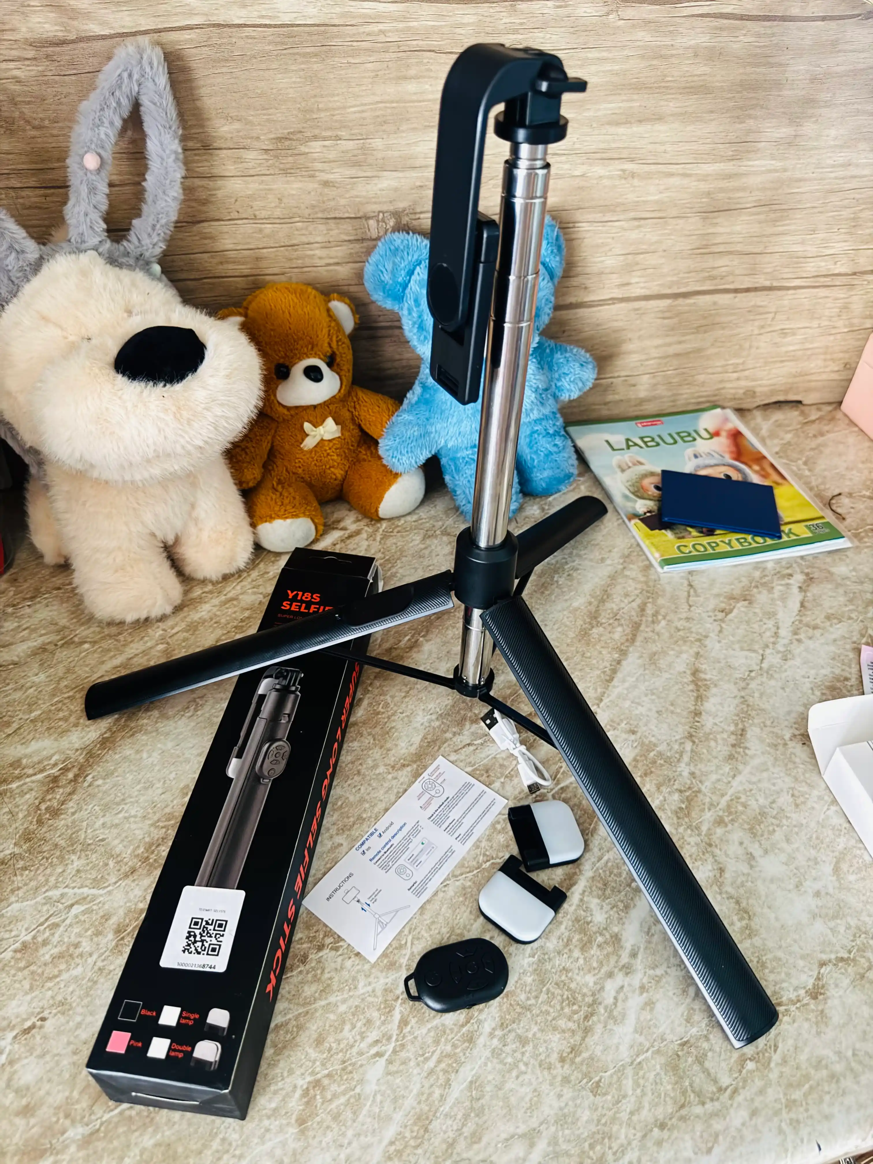 Штатив для телефона, 170 см, 4 в 1, 2 LED фонаря и Bluetooth: монопод, селфи-палка