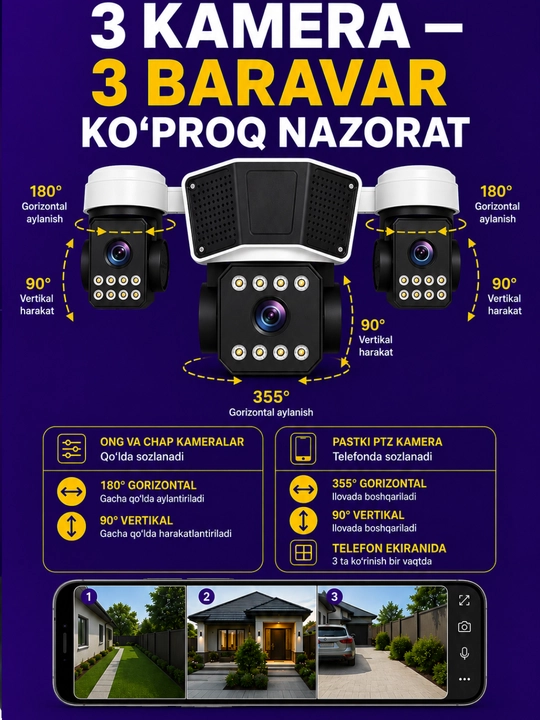 SIM kartali quyosh panelli videokuzatuv kamerasi O-Kam Pro,Icee,v-380. 3 kamera, 12000 mAh