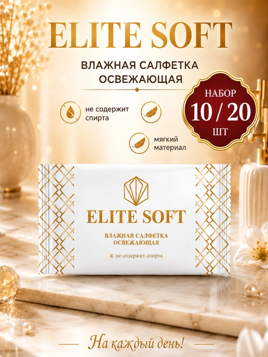 ELITE SOFT spirtsiz, 10, 20 dona, nam salfetkalar - 
