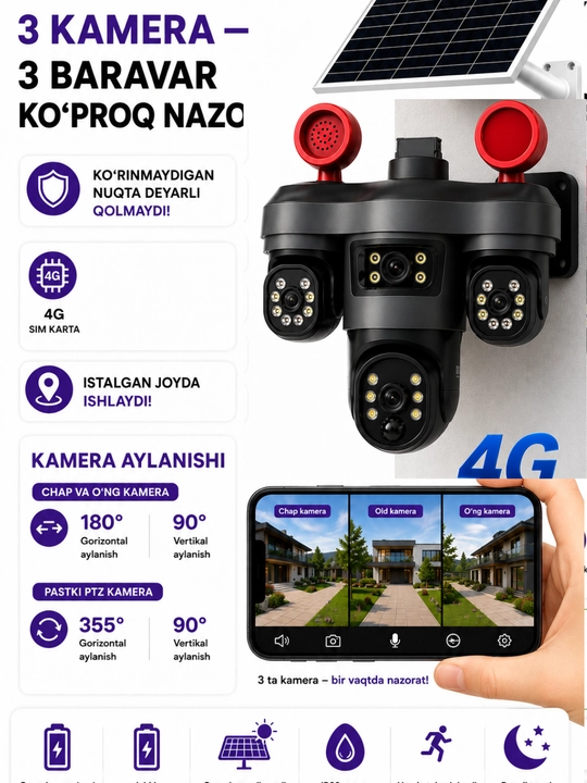 4G камера видеонаблюдения с SIM карта+12v и солнечной панелью без Wi-Fi и электричества