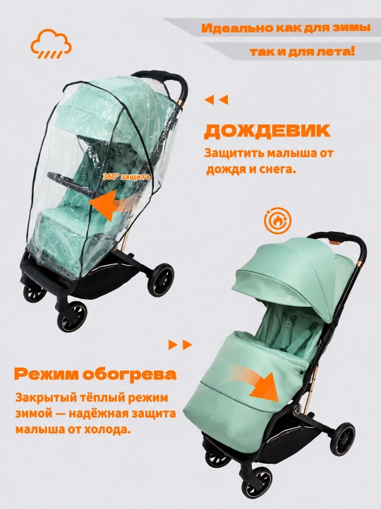 Детская коляска FTC023, 0-4 года, складывание одной кнопкой, амортизация 4 колёс
